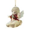 Front left angle view of the Precious Moments Angel with Baby Jesus Christmas Tree Ornament 'Away in a Manger', 231037.