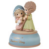 Front left angle view of the Precious Moments Nativity Musical Figurine 'Behold The Newborn King', 231110.