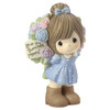 Front view of the Precious Moments Girl with Rose Boquet for Mom Love You Bunches Figurine, 183004.