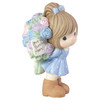 Front right view of the Precious Moments Girl with Rose Boquet for Mom Love You Bunches Figurine, 183004.