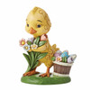 Front left angle view of the Heartwood Creek Chick with Flowers Pint Sized Figurine by Jim Shore, 6014393.