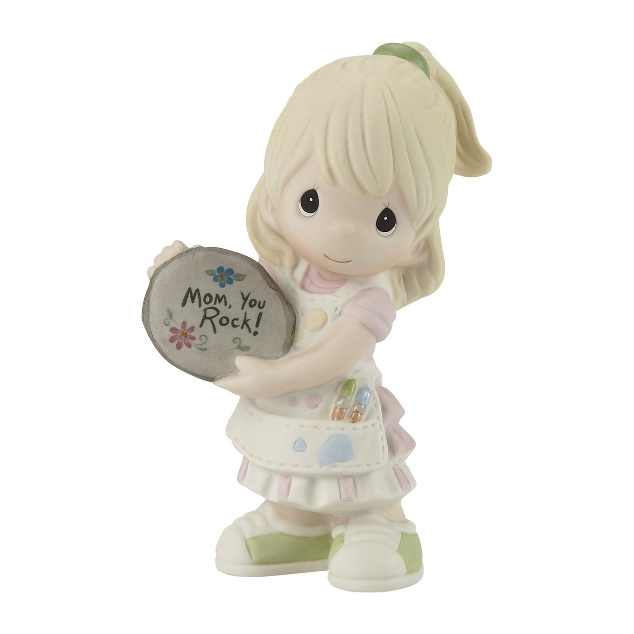 Precious Moments Blonde Girl with Mother's Day Painted Rock