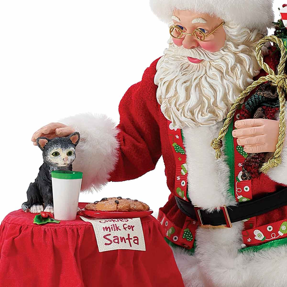 Possible Dreams Santa Delivering Presents Petting Cat Figurine