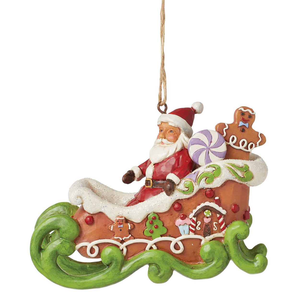 Jim Shore Heartwood Creek Santa in Gingerbread Sleigh 3-inch
