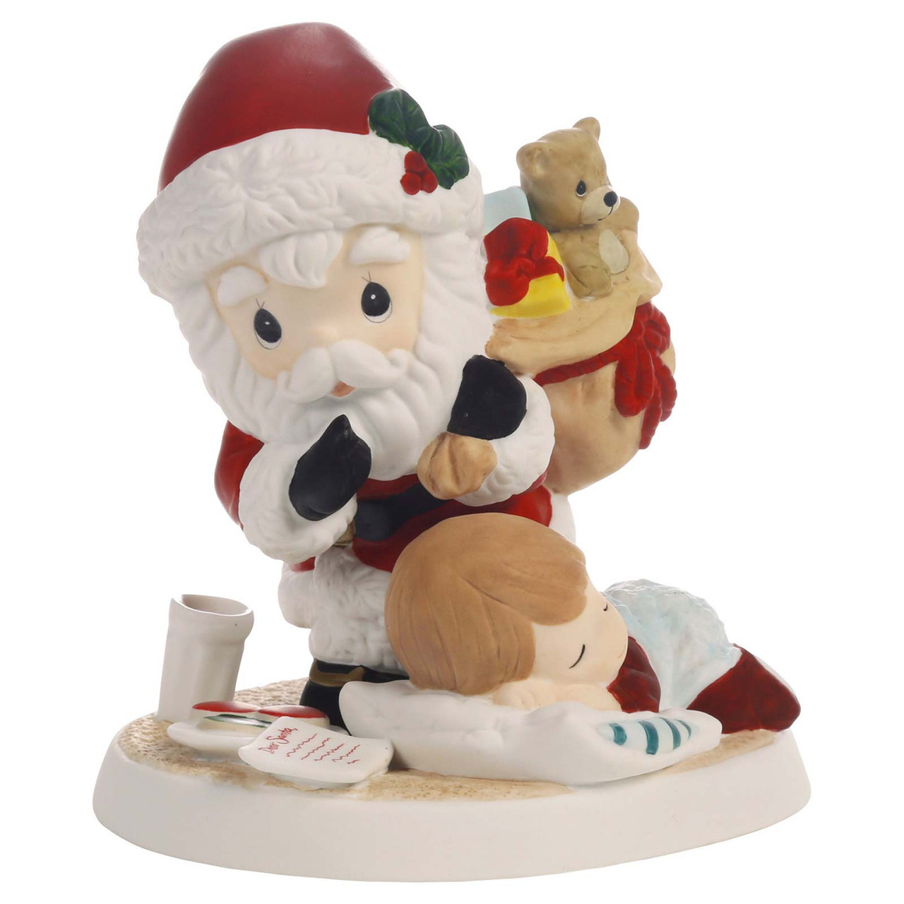Precious Moments Santa Tiptoes by Sleeping Boy to get Milk and