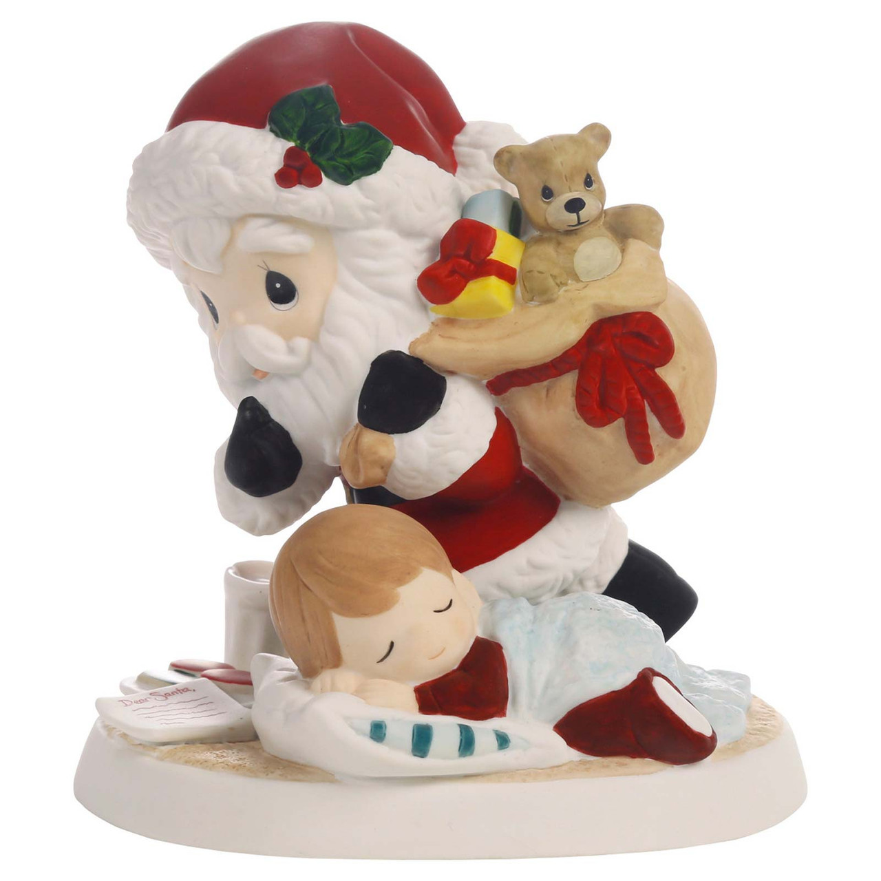 Precious Moments Santa Tiptoes by Sleeping Boy to get Milk and