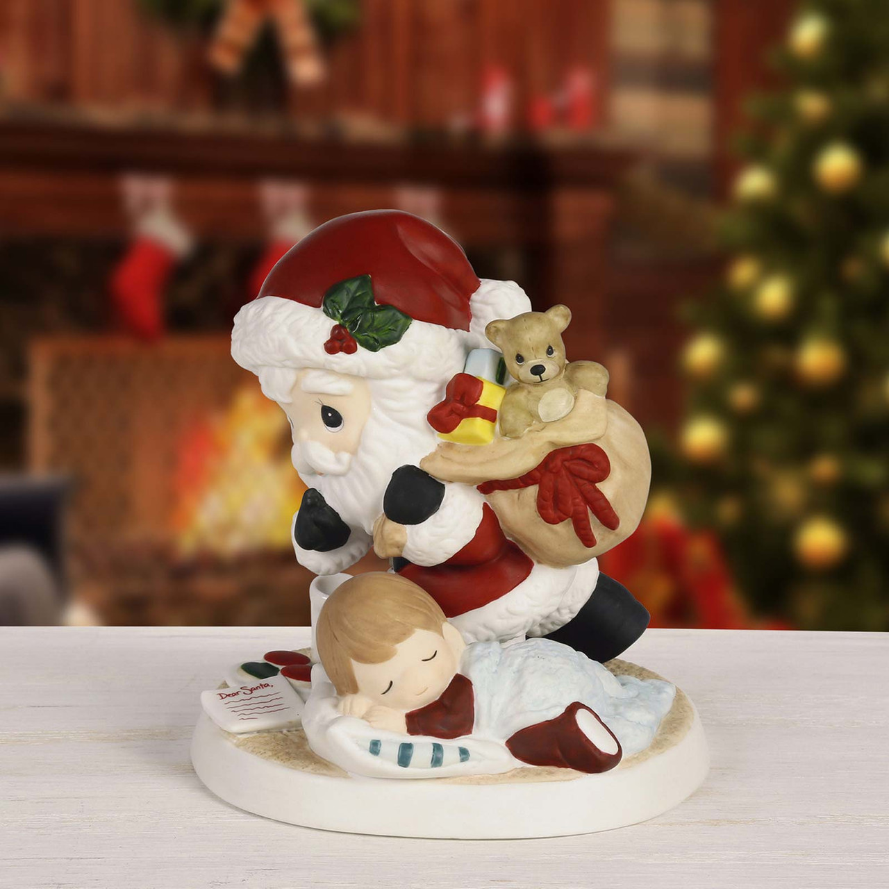 Precious Moments Santa Tiptoes by Sleeping Boy to get Milk and