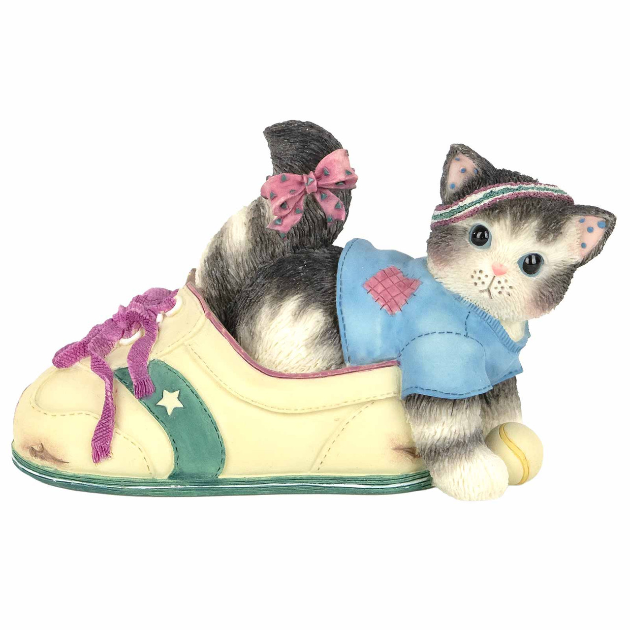 Enesco Calico Kittens Cat in Running Shoe Figurine Vintage 1997 - New