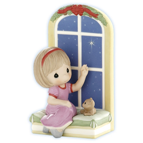Girl Watching Christmas Star at Window - Precious Moments Figurine