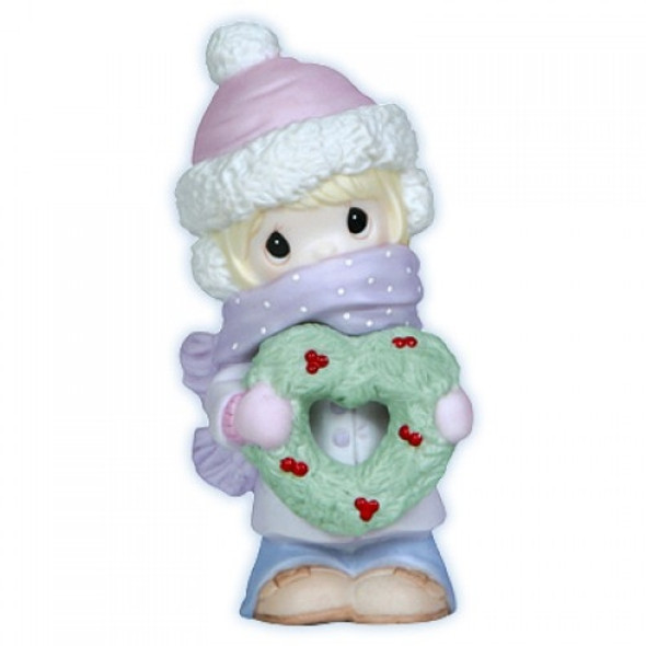 Girl Bundled Up Holding Heart Wreath - Precious Moments Figurine