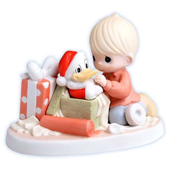 Boy Opening Donald Duck Christmas Present - Precious Moments Figurine