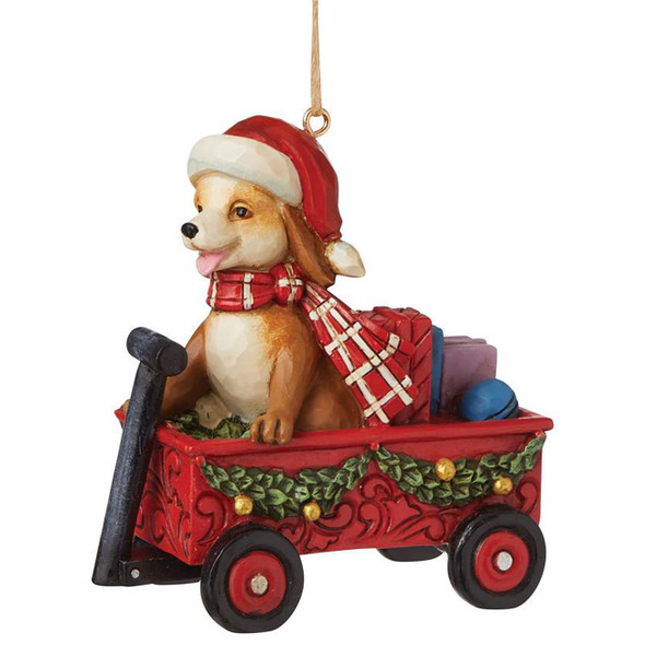 Country Living Dog in Red Wagon Christmas Ornament by Jim Shore