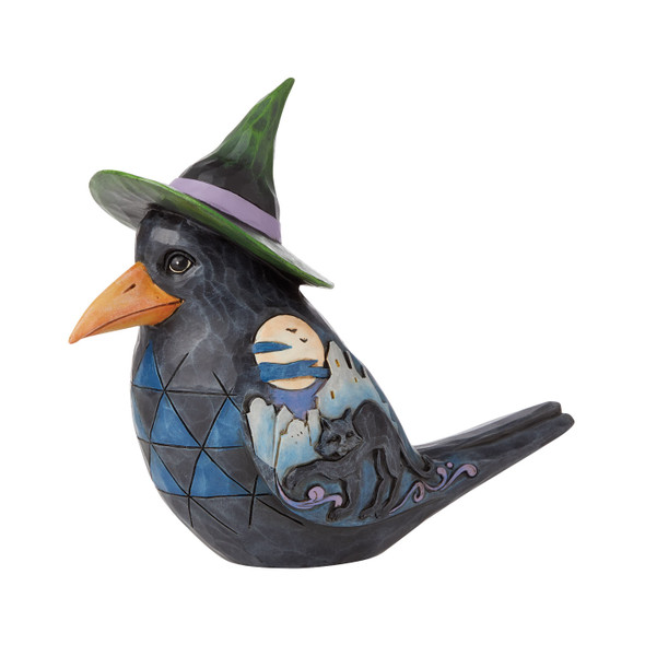 Front left view of Heartwood Creek Pint Sized Halloween Crow Figurine by Jim Shore, 6009510.