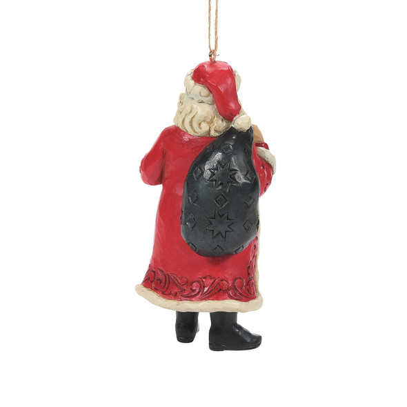 Back view of FAO Schwartz Santa Claus w/ Toy Bag Christmas Ornament by Jim Shore, 6010856.