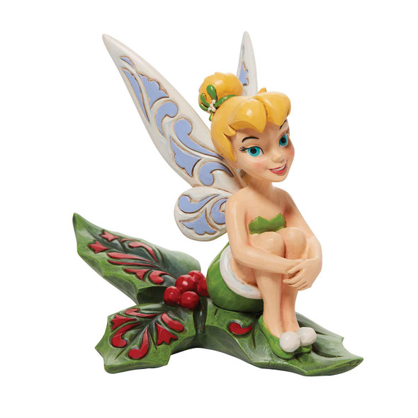 Front view of Disney Traditions Tinker Bell Sitting on Holly Figurine by Jim Shore, 6010874.