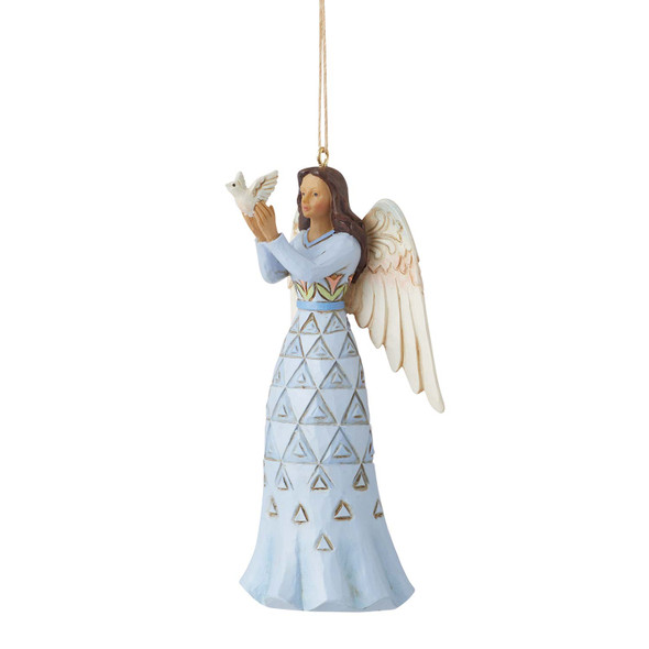 Front left angle view of Heartwood Creek Bereavement Angel Christmas Ornament by Jim Shore, 6011675.