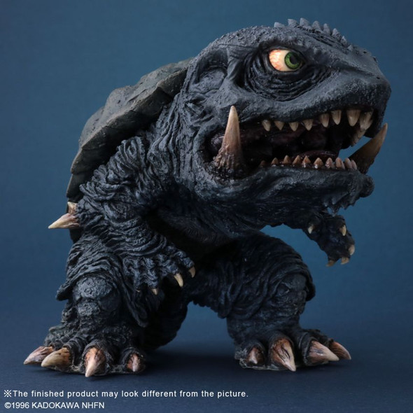 Front right angle view of the X-Plus Deforeal Gamera 1996 Standard Version Vinyl Figure.