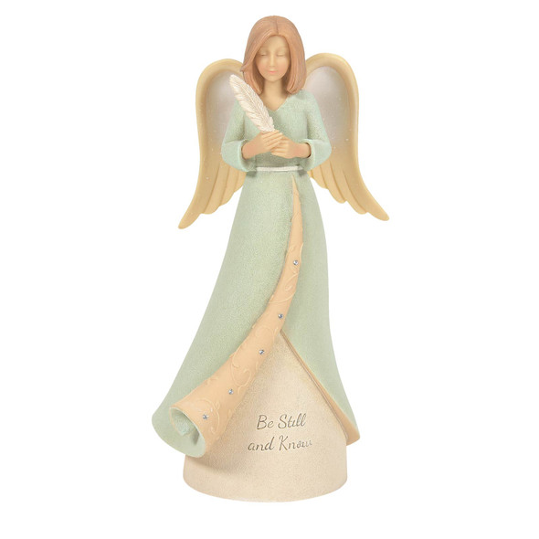 Front view of the Foundations Be Still Inspiration Angel Figurine, 6011543.