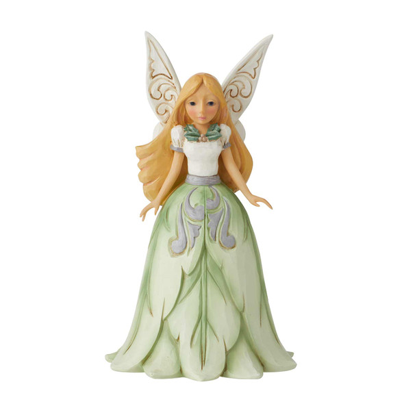 Front view of the Heartwood Creek White Woodland Fairy in Leaf Skirt Figurine by Jim Shore, 6011626.