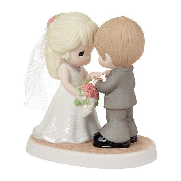 Front left angle view of the Precious Moments With This Ring, I Thee Wed Figurine, 222009.