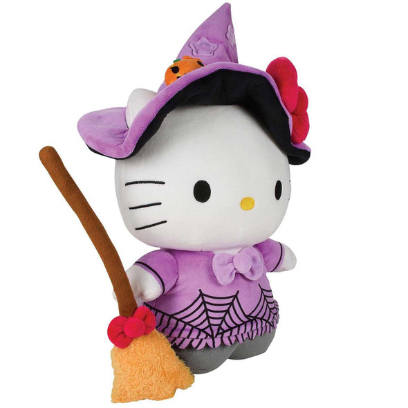 Front right angle view of KidRobot 'Hello Kitty' Halloween Witch 13-inch Plush, 774K033022.