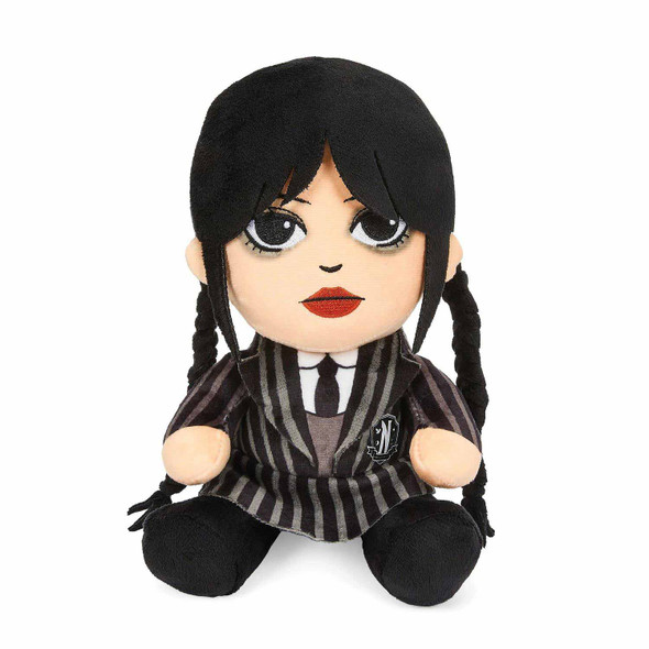 Front view of the KidRobot Wednesday Addams 7.5in Phunny Plush Doll, KR18262.
