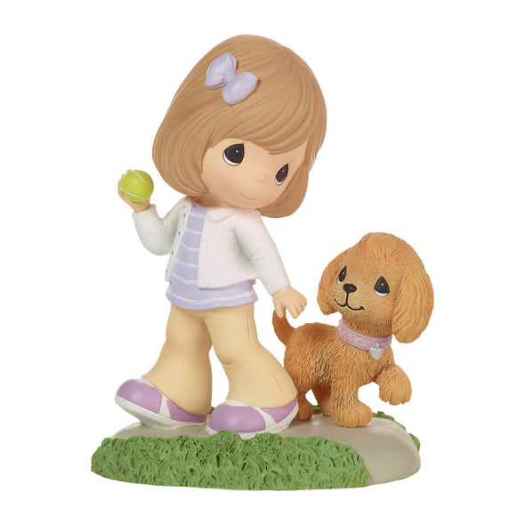 Front view of the Precious Moments 'Don't Stop Retrievin'' Girl and Golden Retriever Figurine, 226404.