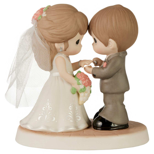 Front view of the Precious Moments With this Ring Wedding Couple Porcelain Figurine, 222009E.