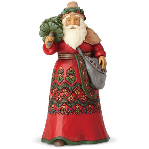Front view of the Jim Shore Heartwood Creek Swedish Santa Claus Figurine, 4058791.