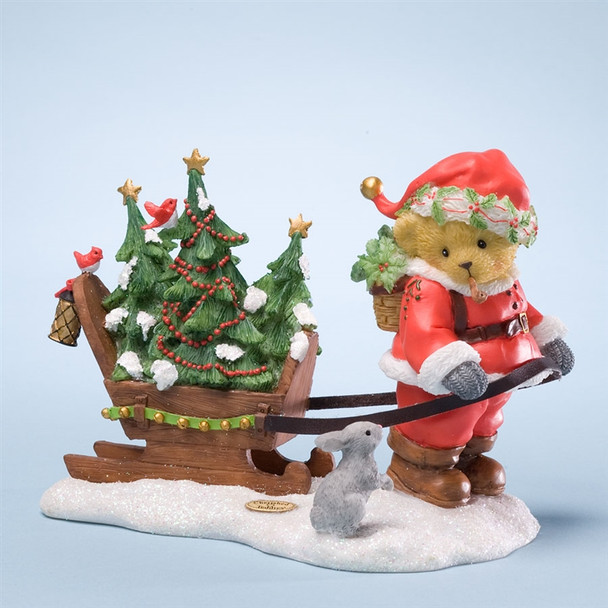 Santa Bear Pulling Sleigh - Cherished Teddies Figurine