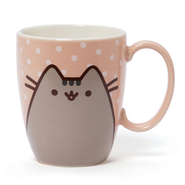 This porcelain mug features internet meme sensation Pusheen the Cat with a polka dot pattern. Holds 12 fluid ounces.