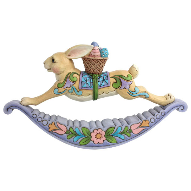 Left view of Heartwood Creek Easter Bunny Rocker Figurine by Jim Shore.