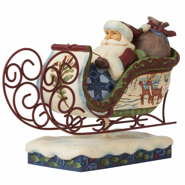 Front left view of Heartwood Creek Victorian Santa in Sleigh Statue by Jim Shore, 6009493.