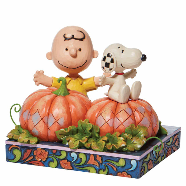 Front left view of Charlie Brown and Snoopy Pumpkin Patch - Peanuts by Jim Shore Statue, 6008962.