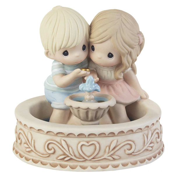 Front view of Precious Moments Couple Wishing at Fountain Figurine, 203002.