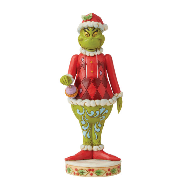 Front view of Grinch Nutcracker Style Figurine by Jim Shore with closed mouth, 6009199.