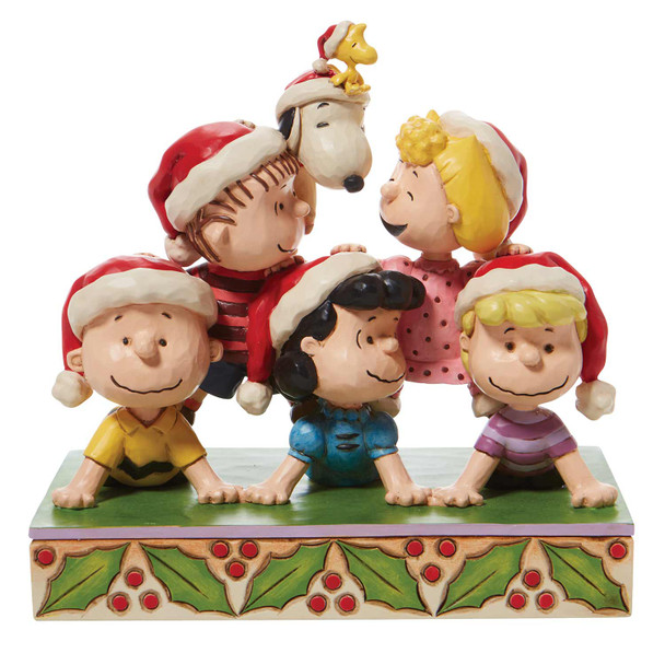 Front view of Peanuts Christmas Holiday Pyramid Statue by Jim Shore, 6008953.