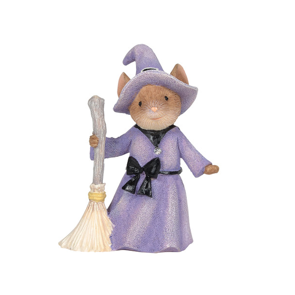 Front view of Tails With Heart Halloween Witch Mouse Mini Figurine, 6006559.