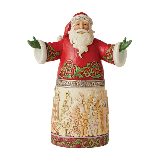 Front view of Heartwood Creek 20th Anniversary Santa Claus Figurine by Jim Shore, 6010829.