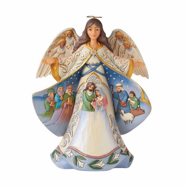 Front view of Heartwood Creek Nativity Angel with Robe Scene Figurine by Jim Shore, 6011164.