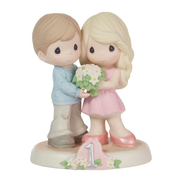 Front view of the Precious Moments 'One Blossoming Year Together' First Anniversary Figurine, 223015.