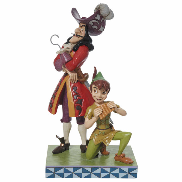 Front view of the Disney Traditions Peter Pan & Hook Good vs Evil Figurine by Jim Shore, 6011928.