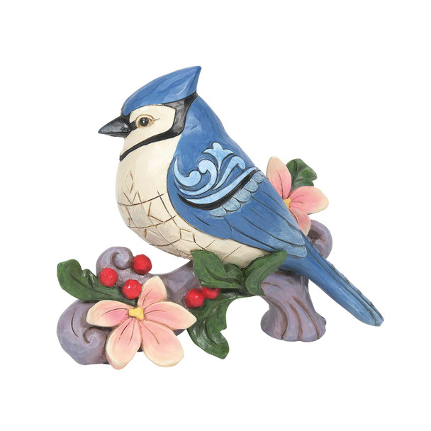 Left side view of the Heartwood Creek Bluejay With Flowers Figurine by Jim Shore, 6012264.