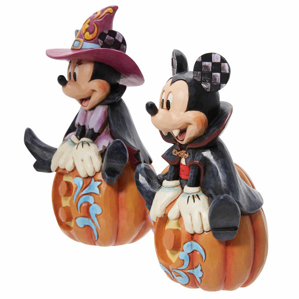 Front left angle view of the Disney Traditions by Jim Shore 'Cutest Pumpkins in the Patch' Mickey & Minnie Halloween Figurine, 6013052. Front left angle view of the Disney Traditions by Jim Shore 'Cutest Pumpkins in the Patch' Mickey & Minnie Halloween Figurine, 6013052.