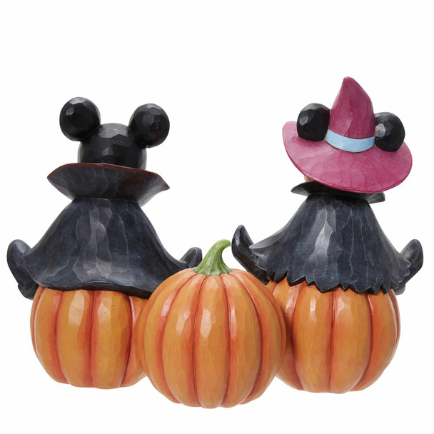 Back view of the Disney Traditions by Jim Shore 'Cutest Pumpkins in the Patch' Mickey & Minnie Halloween Figurine, 6013052. Back view of the Disney Traditions by Jim Shore 'Cutest Pumpkins in the Patch' Mickey & Minnie Halloween Figurine, 6013052.