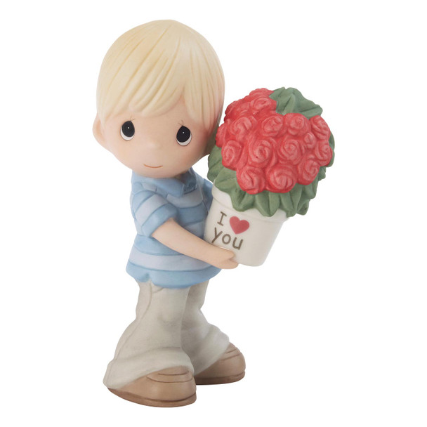 Front view of the Precious Moments 'My Love For You Continues to Grow' Blonde Boy Figurine, 212002.