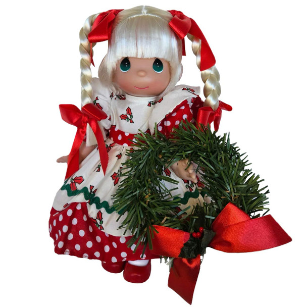 Precious Moments 12in Christmas Doll ‘Oh My Holly’ Blonde Version by The Dollmaker, 7039.