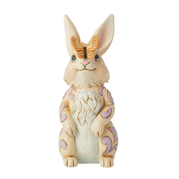 Front view of the Heartwood Creek Mini Bunny with Butterfly Figurine by Jim Shore, 6014394.