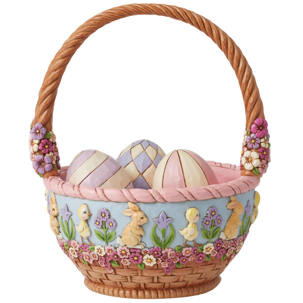 Front view of the Heartwood Creek 19th Annual Easter Basket with Eggs Figurine by Jim Shore, 6012585.