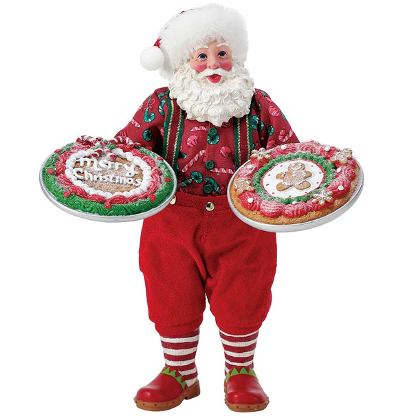 Front view of the Possible Dreams Santa Claus 10.5-inch Christmas Figurine Two Big Cookies, 6013898.